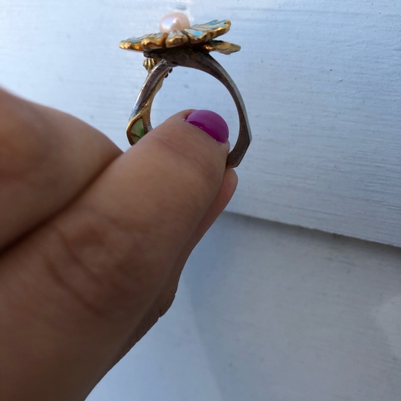 Solid gold and silver enamel ring - Picture 4 of 6